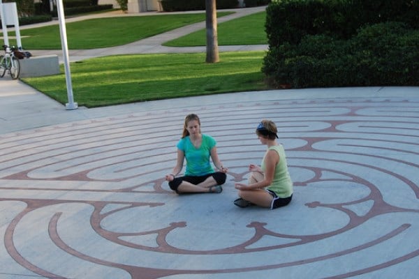 Students meditating in the labyrinth