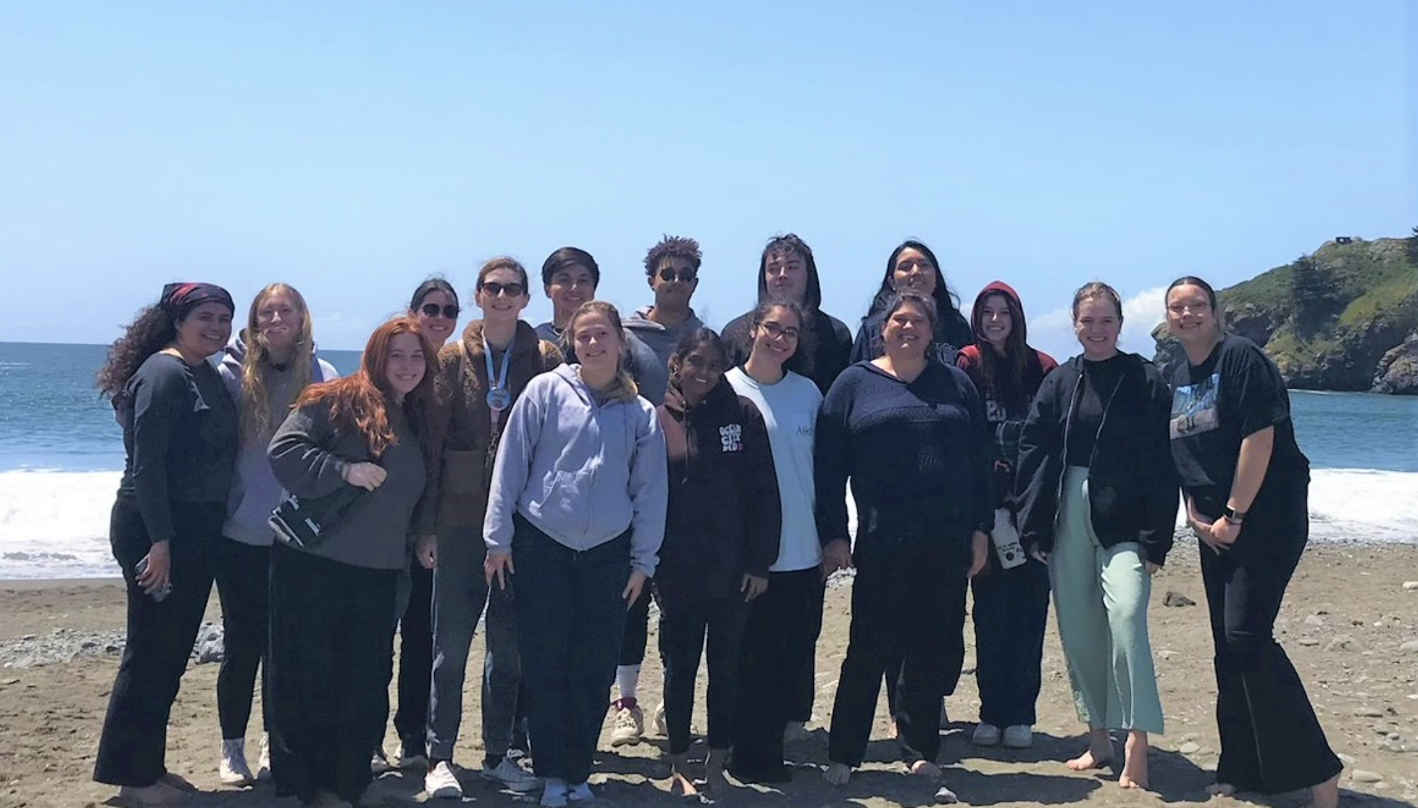 Students in the course visited U of R Marin campus, a Buddhist temple, hiked, and visited the beach while on their field trip.